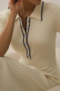 Heidy Kontrast-Polo-Strick-Midikleid