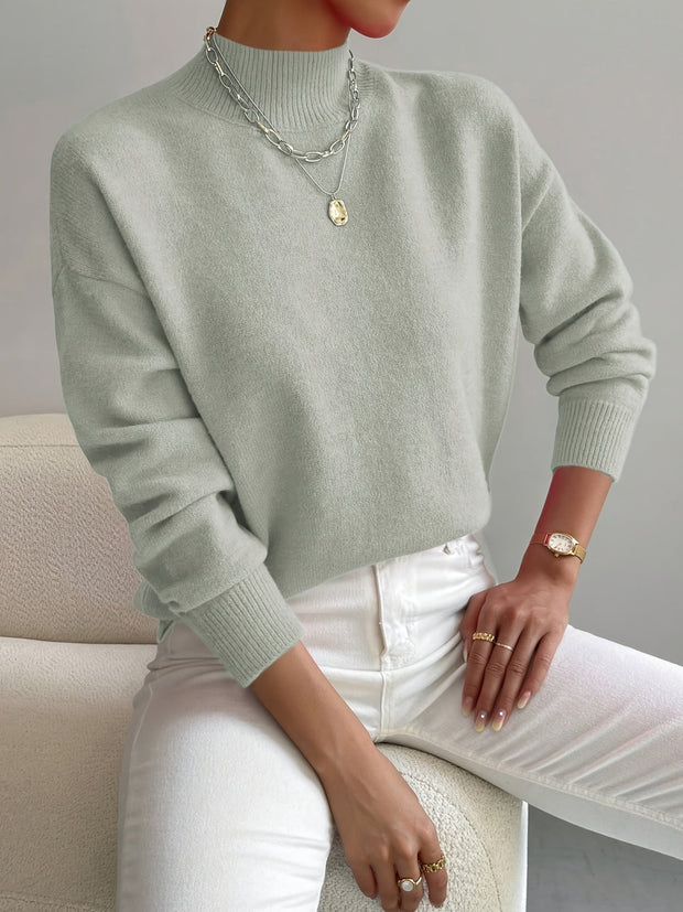 Damen Pullover eleganter warmer Strickpullover Stehkragen weicher Stoff gerade Passform - Yvonne