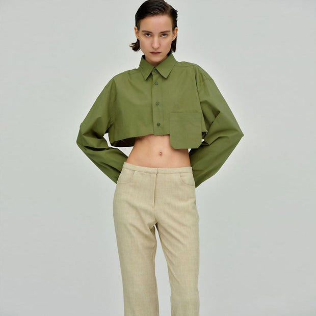 Scarlett - Grünes, übergroßes gekreuztes Button-Down-Hemd