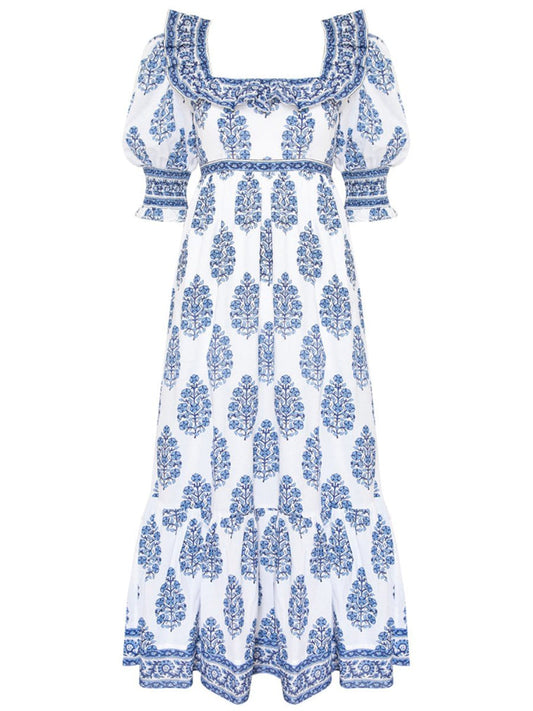 Balina - Blaues bedrucktes Sommerkleid