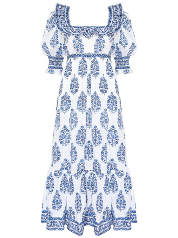 Balina - Blaues bedrucktes Sommerkleid
