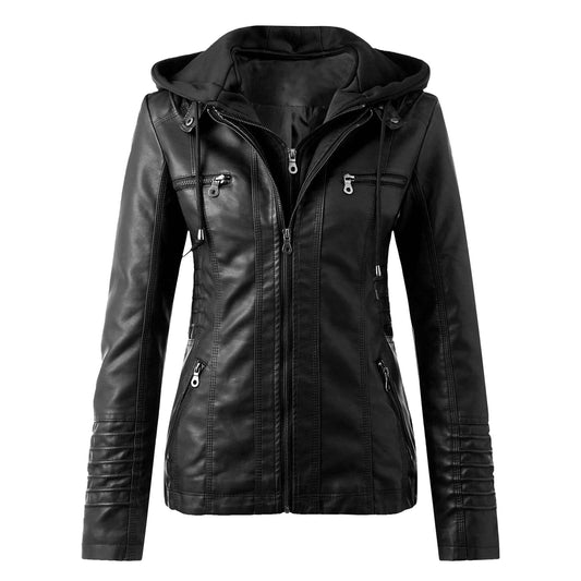 Lederjacke mit Kapuze und moderner Optik