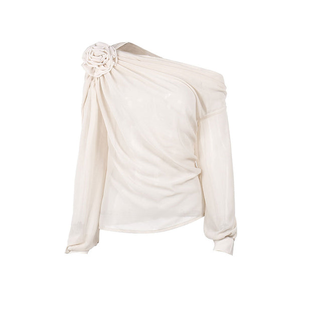 Margaret - Einzigartige Chiffonbluse mit einer Schulter
